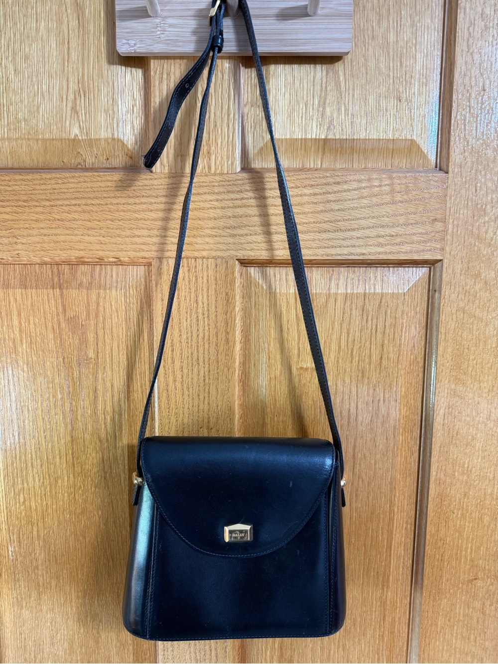Bally Black Leather Crossbody with Gold-Tone Hardware